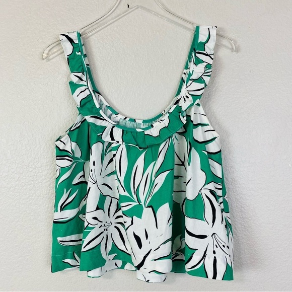 Every Green/White Tropical Print Ruffle Sleeveless Top Size M - Picture 3 of 7